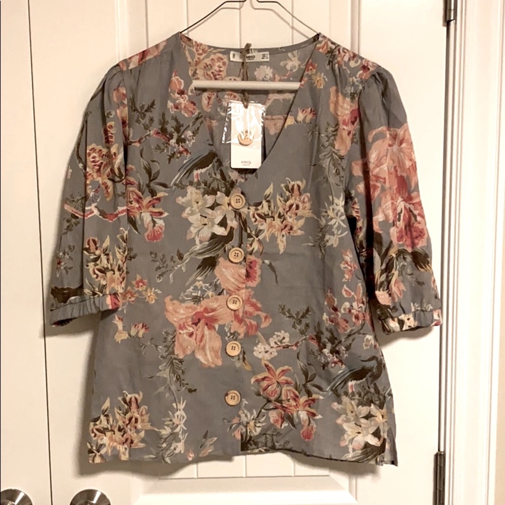 Mango Floral Cotton/Linen Top